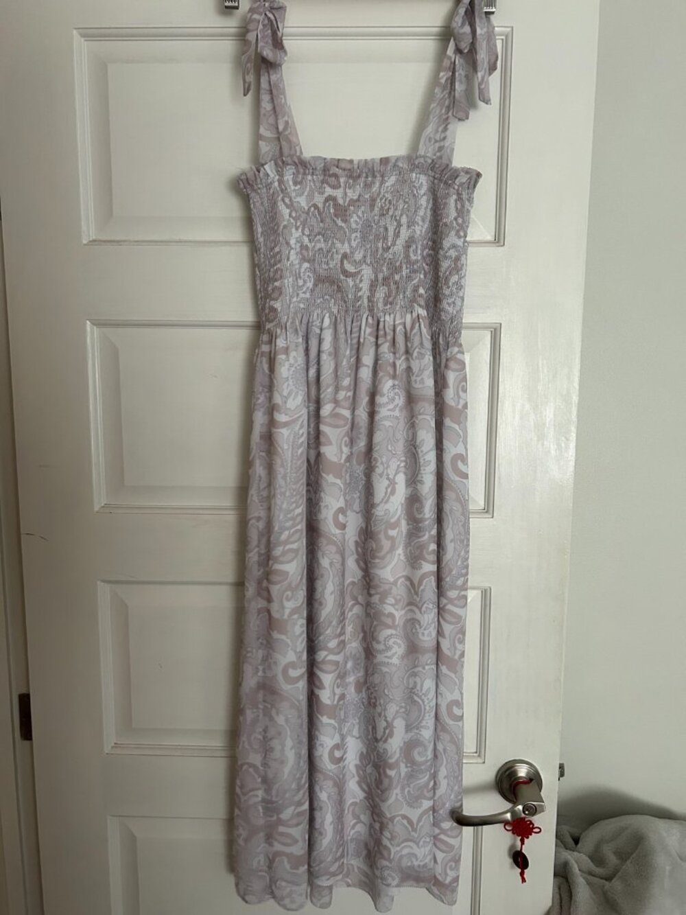 Aritzia Grey-Lavender Paisley Smocked Maxi Dress – Size S